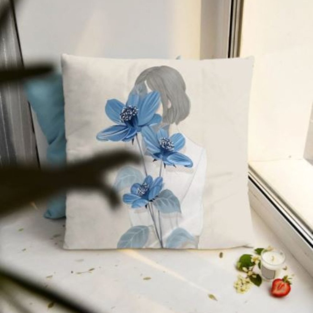 Blue flower throw pillow